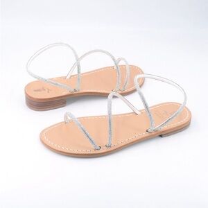 Capri Flat Sandals in Silver—Handmade Italian Sandals with Sparkling Crystals